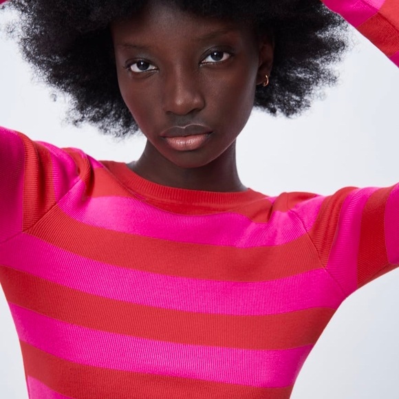 Zara | Sweaters | Zara Basic Rib Knit Pink And Red Stripes Nwt | Poshmark